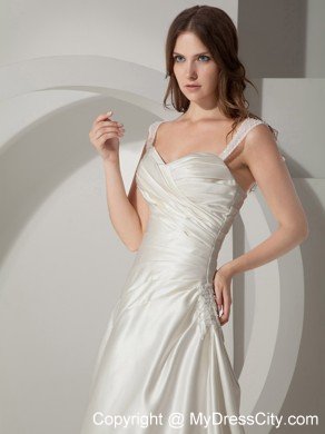 Simple Princess Straps Court Train Taffeta Ruched Wedding Dress