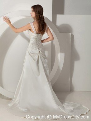 Simple Princess Straps Court Train Taffeta Ruched Wedding Dress