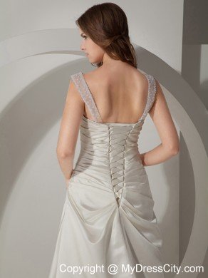 Simple Princess Straps Court Train Taffeta Ruched Wedding Dress