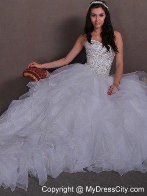 A-line Sweetheart Chapel Train Beading and Ruffles Bridal Gown