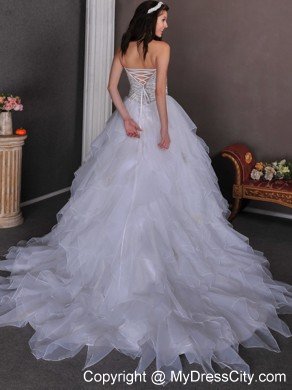 A-line Sweetheart Chapel Train Beading and Ruffles Bridal Gown