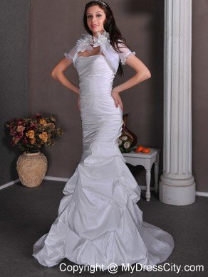 Strapless Ruched and Pick-ups Wedding Dress with Little Jacket