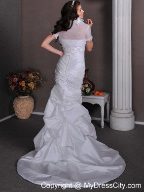Strapless Ruched and Pick-ups Wedding Dress with Little Jacket