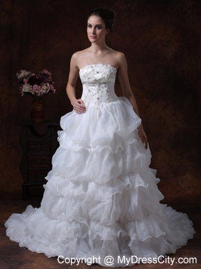 Popular Beading Strapless Tiered Skirt Lace-up Wedding Dress