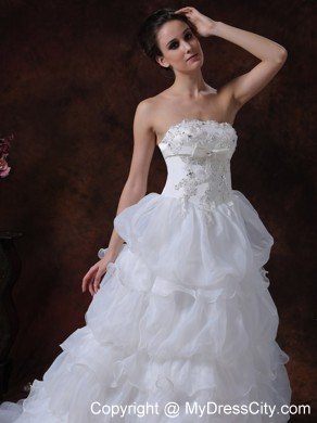 Popular Beading Strapless Tiered Skirt Lace-up Wedding Dress