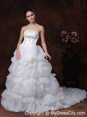 Popular Beading Strapless Tiered Skirt Lace-up Wedding Dress
