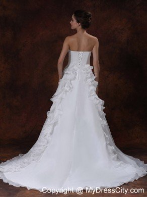 Bowknot A-Line Strapless Court Train Ruffled Wedding Dress