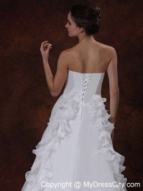 Bowknot A-Line Strapless Court Train Ruffled Wedding Dress