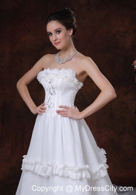 Romantic A-Line Strapless Ruffled Chapel Train Wedding Dress