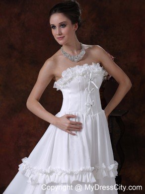 Romantic A-Line Strapless Ruffled Chapel Train Wedding Dress