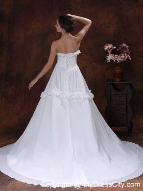 Romantic A-Line Strapless Ruffled Chapel Train Wedding Dress