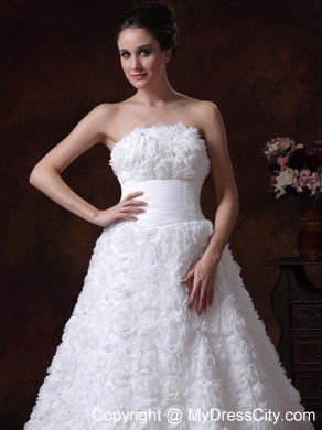 Rolling Flowers Strapless A-Line Chapel Train Wedding Dress