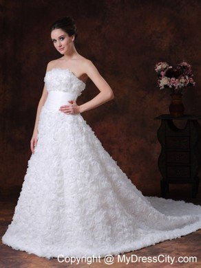 Rolling Flowers Strapless A-Line Chapel Train Wedding Dress