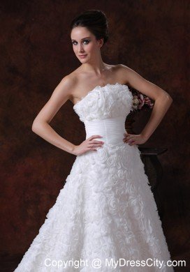 Rolling Flowers Strapless A-Line Chapel Train Wedding Dress
