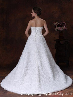 Rolling Flowers Strapless A-Line Chapel Train Wedding Dress