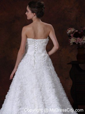 Rolling Flowers Strapless A-Line Chapel Train Wedding Dress