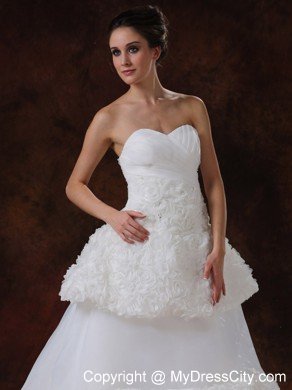 Luxurious Rolling Flowers Princess Chapel Train Wedding Dress