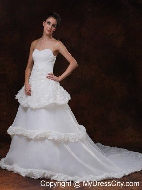 Luxurious Rolling Flowers Princess Chapel Train Wedding Dress
