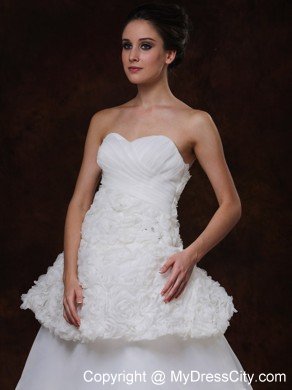 Luxurious Rolling Flowers Princess Chapel Train Wedding Dress