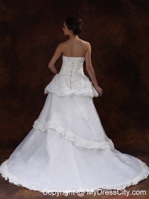 Luxurious Rolling Flowers Princess Chapel Train Wedding Dress
