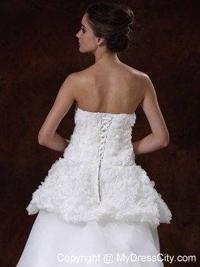 Luxurious Rolling Flowers Princess Chapel Train Wedding Dress