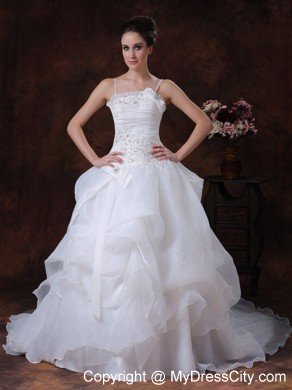 Spaghetti Straps A-Line Court Train Beaded Lace-up Bridal Gown