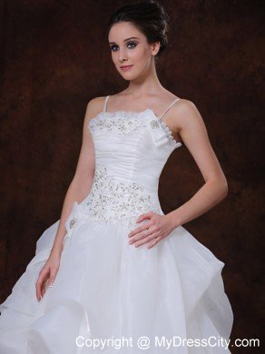 Spaghetti Straps A-Line Court Train Beaded Lace-up Bridal Gown