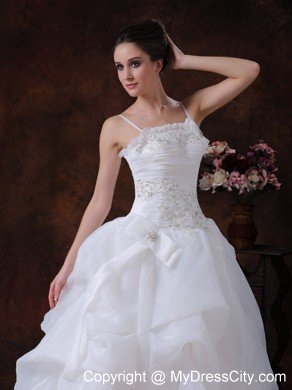 Spaghetti Straps A-Line Court Train Beaded Lace-up Bridal Gown