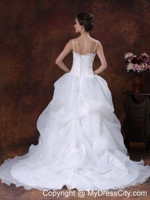 Spaghetti Straps A-Line Court Train Beaded Lace-up Bridal Gown