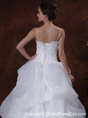 Spaghetti Straps A-Line Court Train Beaded Lace-up Bridal Gown