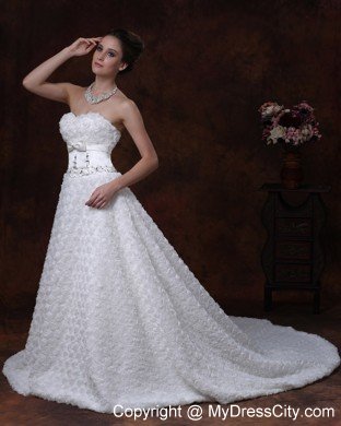Rolling Flower Sweetheart A-Line Wedding Dress with Bowknot