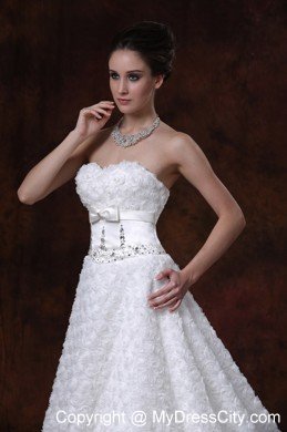 Rolling Flower Sweetheart A-Line Wedding Dress with Bowknot