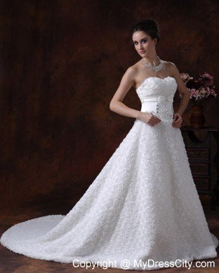 Rolling Flower Sweetheart A-Line Wedding Dress with Bowknot