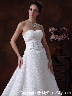Rolling Flower Sweetheart A-Line Wedding Dress with Bowknot