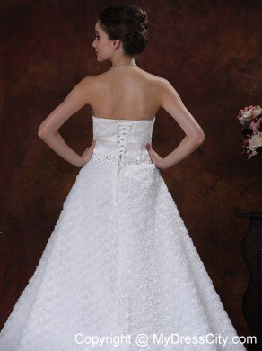 Rolling Flower Sweetheart A-Line Wedding Dress with Bowknot