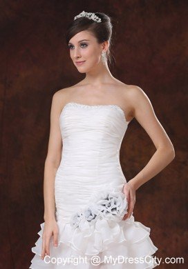 High Slit Brush Train Mermaid Wedding Dress with Hand Flowers