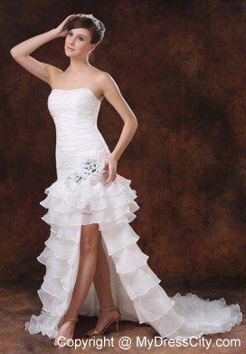 High Slit Brush Train Mermaid Wedding Dress with Hand Flowers