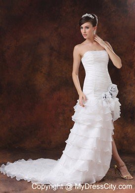 High Slit Brush Train Mermaid Wedding Dress with Hand Flowers