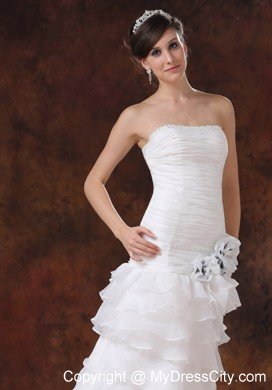 High Slit Brush Train Mermaid Wedding Dress with Hand Flowers