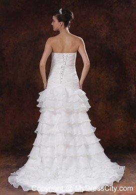 High Slit Brush Train Mermaid Wedding Dress with Hand Flowers