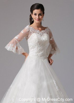 Lace A-line V-neck Destination Wedding Dress with Half Sleeves