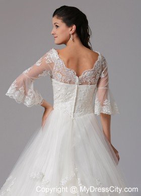 Lace A-line V-neck Destination Wedding Dress with Half Sleeves