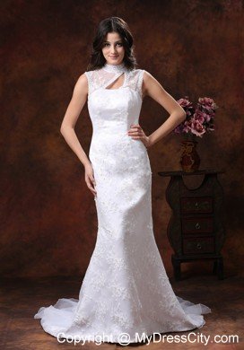 Gorgeous Mermaid Embroidery Wedding Dress with High Neckline