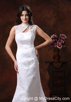 Gorgeous Mermaid Embroidery Wedding Dress with High Neckline