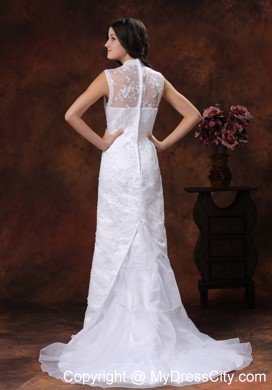 Gorgeous Mermaid Embroidery Wedding Dress with High Neckline