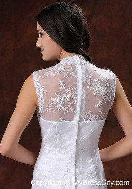 Gorgeous Mermaid Embroidery Wedding Dress with High Neckline