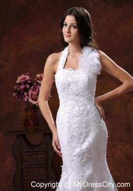 Mermaid Wedding Dress with Flower Halter Neckline and Lace