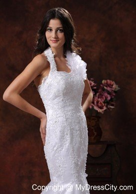 Mermaid Wedding Dress with Flower Halter Neckline and Lace