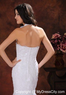 Mermaid Wedding Dress with Flower Halter Neckline and Lace