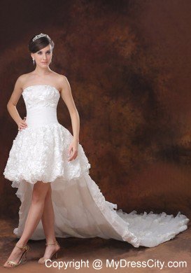 Cute High-low Brush Train Wedding Dress with Rolling Flowers
